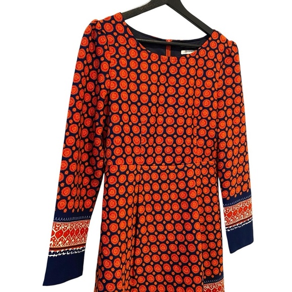 Anonyme Size 6 Mediterranean Moroccan Print Orange and Navy Sheath Dress - Picture 3 of 17